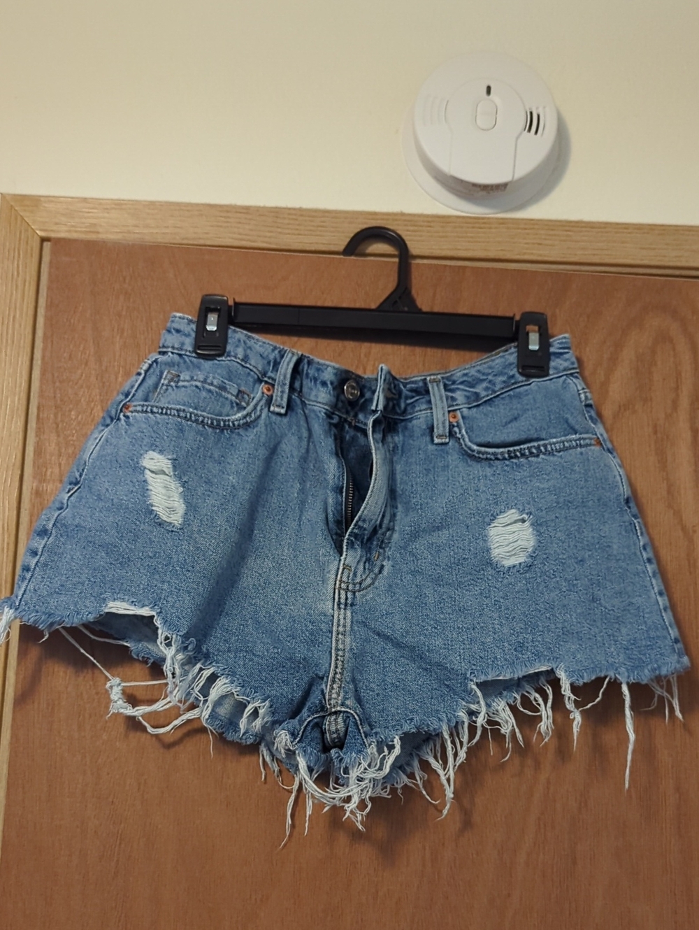 High-Rise Distressed Denim Shorts - Light Blue